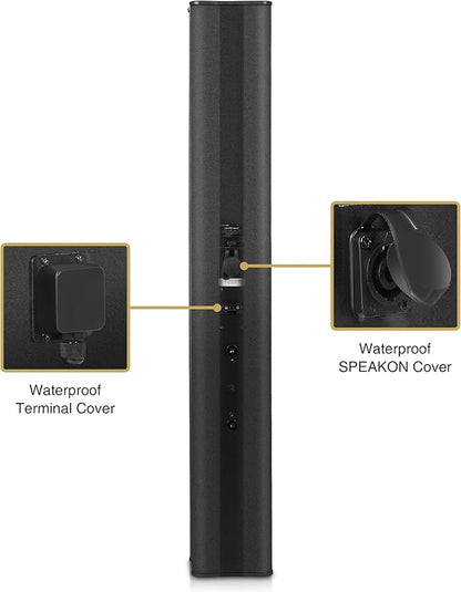 Sound Town Weatherproof Compact Aluminum Line Array Column Speaker with Wall Mount Bracket, 6 x 3 Woofers, 4 x 1.2 Dome Tweeters, Black, for Church, Indoor & Outdoor Installation (CARPO-M64B)