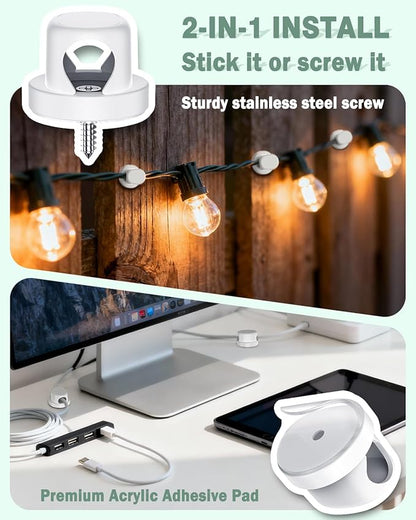 TIKIWIK Rotatable Cord Holder, Snap-Lock Cable Clips, 8 Pack Adhesive Cord Organizer, Phone Charger Wire Organizer Keeper for Nightstand Car Kitchen Office Accessory,White