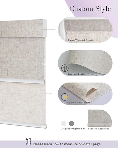 Graywind Motorized Dual Shades for Windows Smart Double Blinds Blackout and Light Filtering Motorized Blinds with Remote Alexa Google Control Day Night Shades, Custom Size (Blackout Linen Beige)