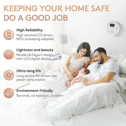 6 Packs, 2 in 1,Smoke Carbon Monoxide Detector,Carbon Monoxide Detectors/Smoke Alarm,85 dB Alarm,Large Screen Readout,Test Button,Battery Operated, Work State LED Flash,Easy Install
