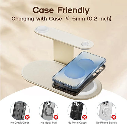 Aluminum 4-in-1 Charging Station for Samsung/Android with 3-Level Night Light, 18W Wireless Charger for Galaxy S25 Ultra/S24/S23/S22/Note 20,Galaxy Watch Ultra/8/7,Galaxy Buds 3 Pro(Starlight)