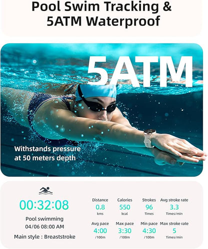 Parsonver Smart Watch for Swimming, 5ATM Waterproof Watch for Pool & Open Water, AI Swim Analysis, Built-in GPS & Compass, AMOLED Fitness Tracker 100+ Sport Mode, Heart Rate Sleep Monitor, French Grey