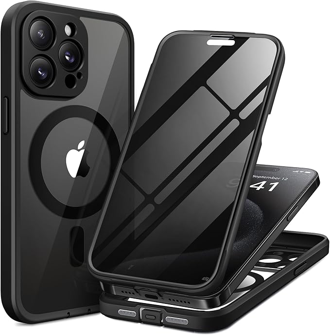 Magnetic for iPhone 15 Pro Case, Compatible with MagSafe, Built-in Privacy Screen Protector and Camera Protection, Anti Spy Full Body Dustproof Shockproof Hard Phone Case 6.1", Black