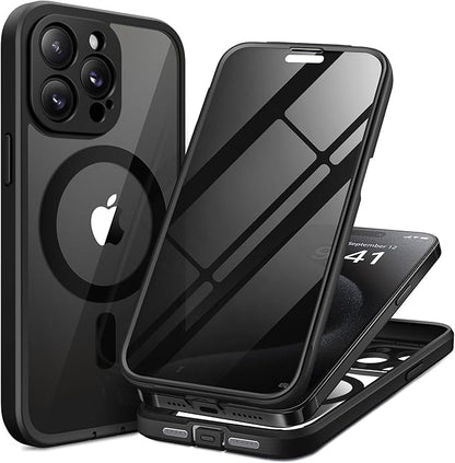 Magnetic for iPhone 15 Pro Case, Compatible with MagSafe, Built-in Privacy Screen Protector and Camera Protection, Anti Spy Full Body Dustproof Shockproof Hard Phone Case 6.1", Black