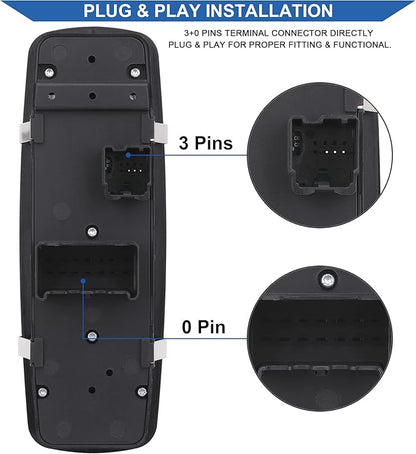 Obaee Window Switch Power Control Button Front Left Driver Side Compatible with 2010-2011 Dodge Grand Caravan/Chrysler Town & Country, Replacement OEM 04602535AI, Double Autos 3+0 Pinss