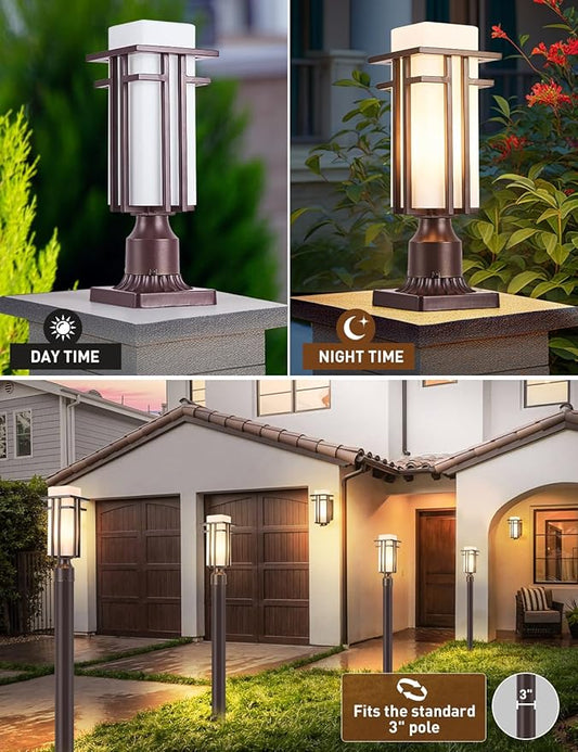 EERU Oil Rubbed Bronze Outdoor Post Lights,Waterproof Pole Mount Light Fixture with Pier Mount Adapter(with 3-Inch Pier Mount Base), Exterior Lamp Post Lantern Head for Yard,Garden Backyard and Porch