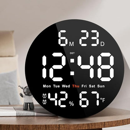 Brauthon Large Digital Clock for Classroom, Digital Classroom Clocks for Teachers, 10" Round LED Clock with Large Display，Date, Countdown Timer, Remote Control, Temperature, Electric (White)