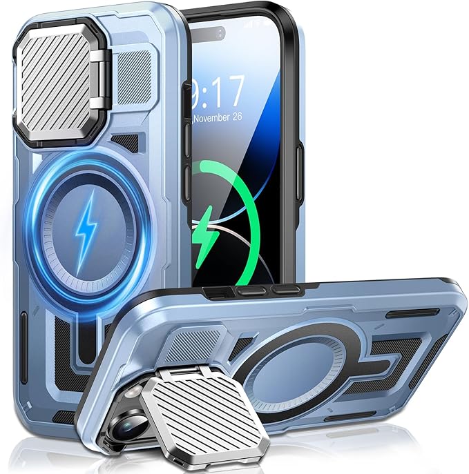 Camera Stand Case for iPhone 14 Pro Max, [Compatible with MagSafe] [Lens Cover] 2024 Version Military Grade Protective Soft Case for iPhone 14 Pro Max 6.7 inch Men Women, Blue