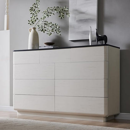 JXQTLINGMU 9 Drawer Dresser for Bedroom, 52" Wide Modern Wood Dressers with Push-to-Open Drawers for Closet Storage, Chest of Drawers TV Stand for Living Room & Hallway, Curved Profile, White Oak
