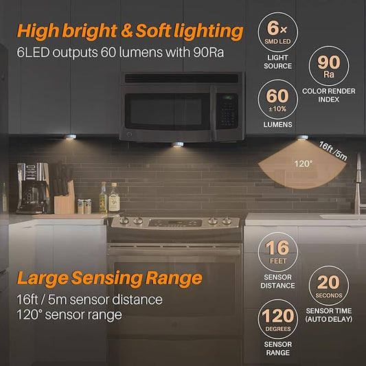 STAR-SPANGLED 3 Pack 2.8” Motion Sensor Lights Indoor AAA Battery Operated, Stick on LED Puck Light for Stairs, Under Cabinet, Closet, Warm White
