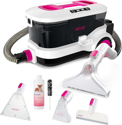 WECLEAN Carpet Cleaner Machine and Stain Remover for Deep Cleaning Upholstery for Carpets Rugs and Fabric Seats,800W 18Kpa，3L Clean Tank and 1.5L Dity Tank, Pink