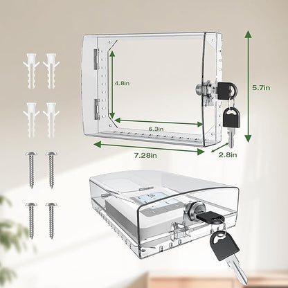 AUURIO 2 PCS Upgraded Thermostat Lock Box with Key, Large Space Thermostat Cover Seamless Anastomosis, Clear Decorative AC Lock Box Cover on Wall Fits Thermostats 4.8" H x 6" W or Smaller