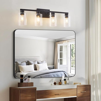 SOPEAS 4 Light Bathroom Vanity Light Fixtures, Black Farmhouse Bathroom Vanity Light with Clear Glass Shade, Bathroom Lighting Fixtures Over Mirror, Vanity Lights for Bathroom Mirror