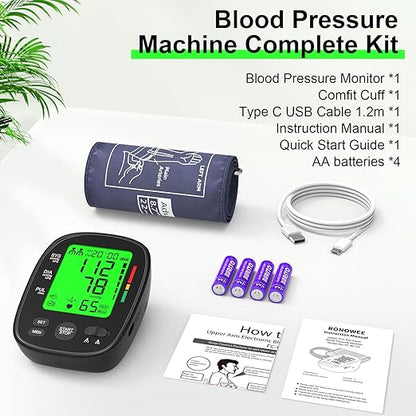 Blood Pressure Monitor Upper Arm: Automatic Blood Pressure Monitors for Home Use - Electric BP Machines Large Cuff 8.7"-16.5" Adjustable - LCD Digital Display 2 Users 99 Sets Memory