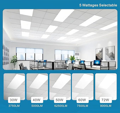 2x4 FT LED Light Flat Panel, 40/50/60W, Color Temperature Selectable 3K | 4K | 5K, Dimmable Recessed Drop Ceiling Lights, 5000/6250/7500 Lumens, Lay in Fixture for Office, 120-277V, UL DLC(6 Pack)
