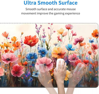 CANFLASHION Desk Pad,Office Desk Mat 31.5"×11.8" Large Gaming Mouse Pad,Durable Extended Computer Mouse Pad,Waterproof Thick Big Mouse Pads with Non-Slip Rubber Base Office Home Watercolor Wild Flower