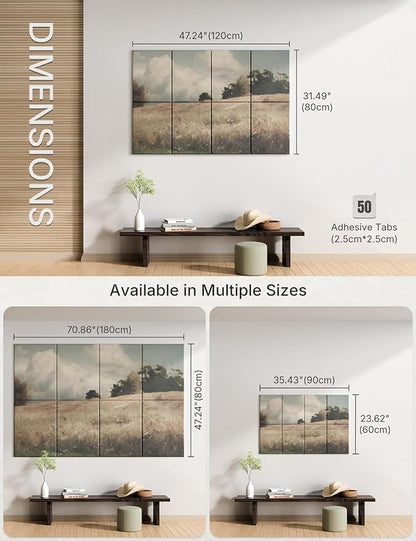 Wall Art Acoustic Panels,47''X31''Sound Absorbing Panels-8-Pack with 50 Adhesive Tabs, Decorative Sound Absorbing Panels for Living Room and Recording Studio, Offices-Grain field, landscape study