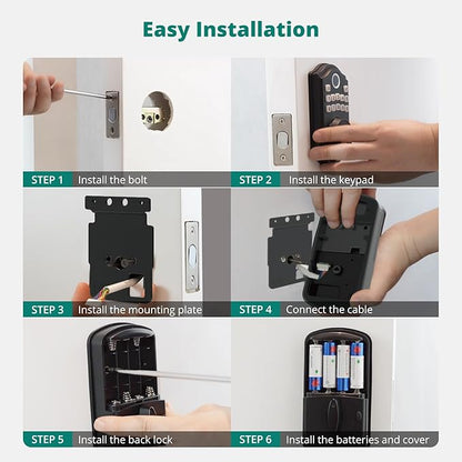 AkaGear DS10 Keyless Entry Door Lock with Door Knob, Fingerprint Door Lock, Electronic Keypad Deadbolt, Smart Door Lock, Smart Locks for Front Door, Auto-Lock - Matte Black