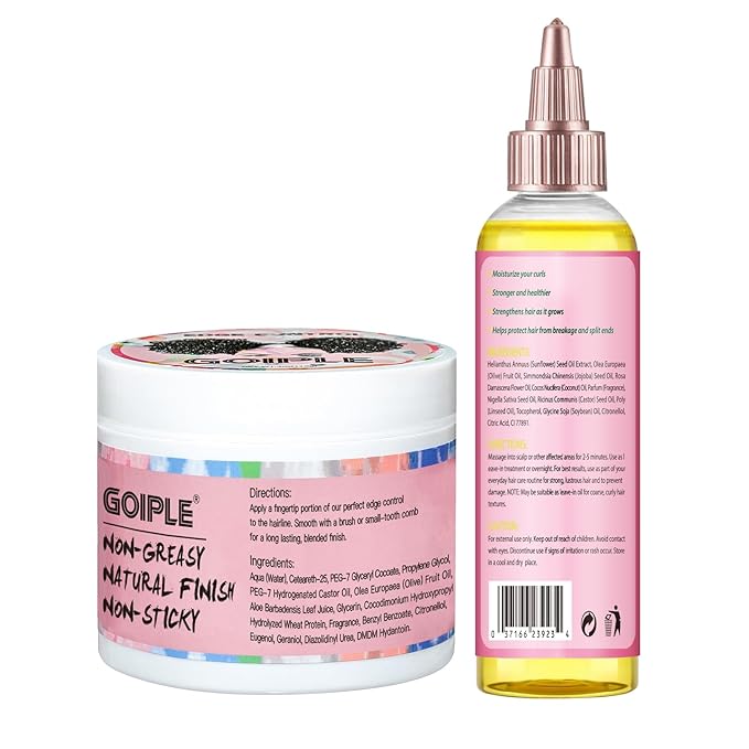 Edge Control Wax Strong Hold Non-greasy Hair Styling Gel - Edge Wax No Flaking Edge Control for Black Hair Edge Wax for Women Rose&Black Castor Oil for Hair Growth Edge Brush Hair Braid Bonnet