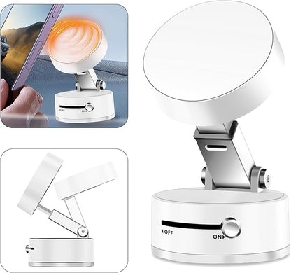 Foldable Vacuum Magnetic Suction Phone Holder,Retractable Magnetic Car Cellphone Holder,Hands-Free Portable Multifunctional Vacuum Suction Phone Mount for Car, Mirror, Gym, Kitchen (White)