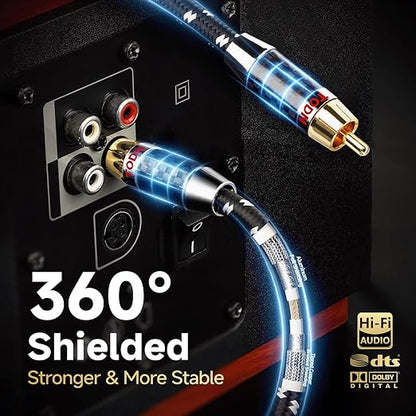 TODN HiFi Digital Coaxial Cable with OCC-Core 75-Ohm Audiophile SPDIF Coax RCA Audio Cable Supports Dolby, DTS, and 7.1 Surround Sound Digital Audio Formats (6.5ft /2m)
