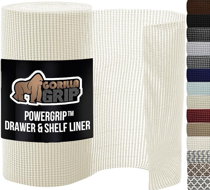 GORILLA GRIP powerGRIP Drawer Shelf and Cabinet Liner, Thick Strong Hold, Non-Adhesive Liners Protect Kitchen Cabinets and Cupboard, Bathroom Drawers, Easy Install, Breathable Mat, 20" x20' Snow White