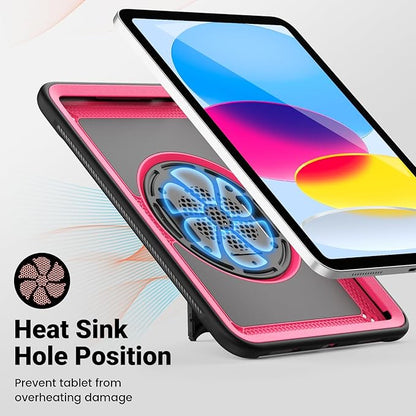 SCSVPN Case for iPad (A16) 11th Generation 11 Inch 2025 / 10th Generation 10.9 Inch 2022, Shockproof Protective Case with Screen Protector, Pencil Holder, Rotating Stand, Hand/Shoulder Strap - Rose