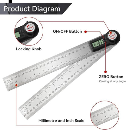 GemRed 82305 Digital Angle Finder Protractor (Stainless steel 300mm)