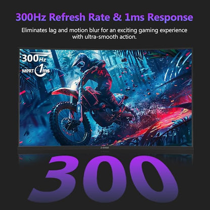 Z-Edge 27 inch Curved Gaming Monitor, FHD 1080P 300Hz 240Hz PC Monitor, Ultra-Fast MPRT 1ms Curved Monitor, 1500R, 16.7M Colors, UG27H Frameless Bezel, 2X DP 1.4 Ports and 2X HDMI 2.0 Ports