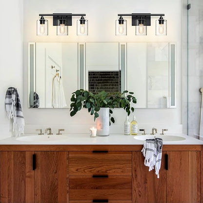XPEHK Bathroom Lighting Fixtures Over Mirror,3-Light Black Bathroom Vanity Light,Sconces Wall Lighting with Clear Glass Shade,Light Fixture for Bedroom Living Room Vanity Table Hallway