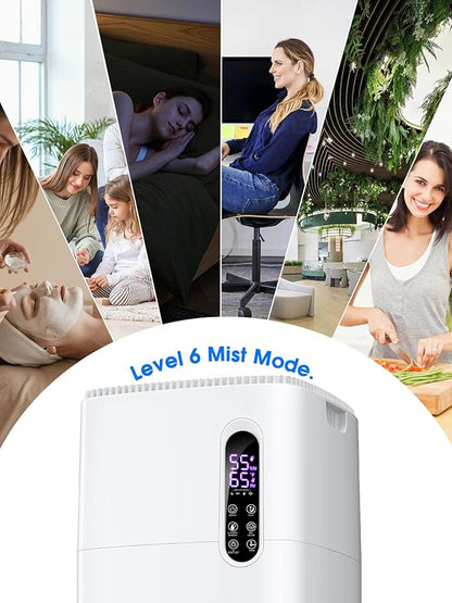 MONISEN 26L/5.7Gal Humidifier Large Room 3000 ft², Supersized Cool Mist, 38H Quiet Humidifiers for Bedroom, 2000mL/h Mist Output, Touch/Remote Control, Humidifiers for Home, Whole House, Plant, White