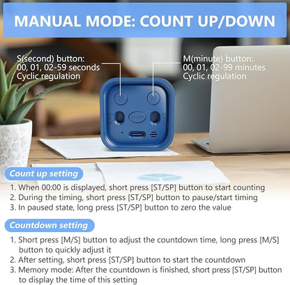 GuDoQi Multi-Function Cube Timer, 5/10/30/60 Min & Custom Count Down, Included Pause & Resume Feature, Silent, Vibrate & Adjustable Sound Alarm for Productivity in Tasks,Study & Kitchen, Classic Blue