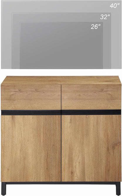 Wampat Modern TV Stand for 40 inch TVs, Entertainment Center Console with Adjustable Shelves and Metal Base for Living Room, Bedroom, Oak