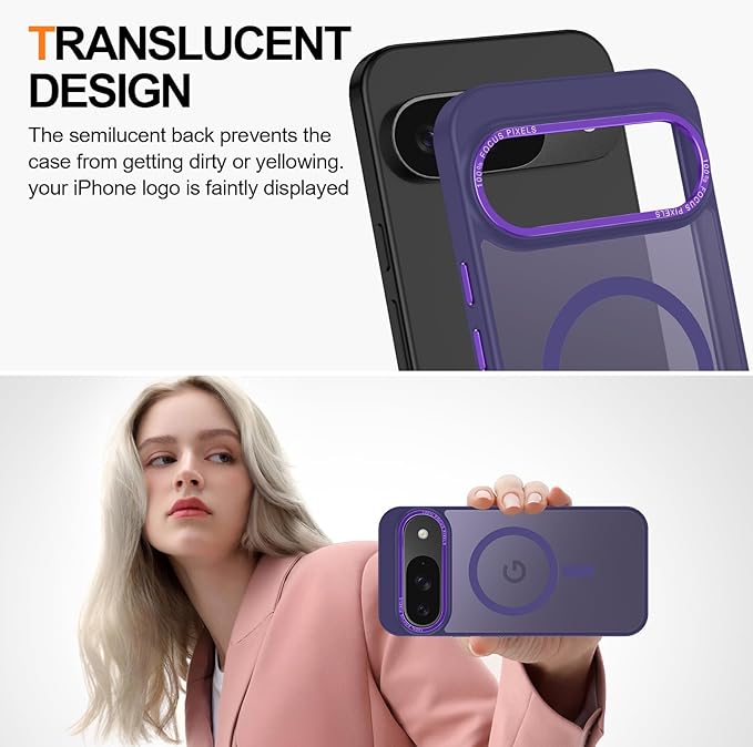 Magnetic for Google Pixel 10/Pixel 10 Pro Case, [Military Grade Drop Protection] [Compatible with MagSafe] Shockproof Slim Translucent Matte Anti-Slip for Women Girls Men Case, Deep Purple