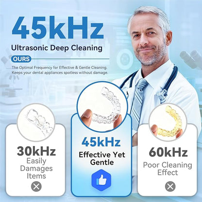 Hosoote Dental Ultrasonic Retainer Cleaner Machine, 45kHz Cleaning Pod, 200mL, 4 Modes & Digital Timer for Dentures, Aligners, Mouth Guards, Night Guards, Braces, Toothbrush Heads, Jewelry
