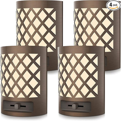 DORESshop Vintage LED Night Light Plug in, Dusk to Dawn Sensor, Dimmable Night Light, 1W (15W Equivalent), Adjustable Brightness from 0LM-60LM, Soft White 3000K for Bedroom, Hallway, Nursery, 4 Packs