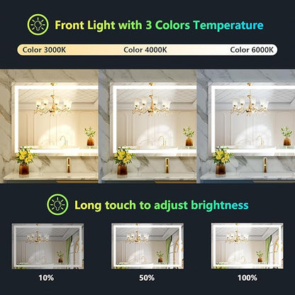 YEELAIT 44x32 Inch RGB LED Bathroom Mirror Front Light and RGB Backlit Lighted Vanity Mirror for Bathroom Wall Mounted Dimmable Anti Fog Memory Shatter-Proof IP54 Waterproof Horizontal/Vertical