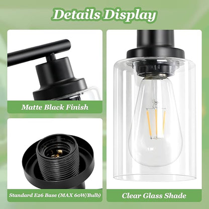 Guliaofo 2-Light Black Bathroom Light Fixtures, E26 Modern Vanity Lights for Bathroom with Clear Glass Shade, Wall Lamps for Mirror Kitchen Hallway Cabinet Living Room Sconces Lights