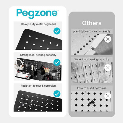 PEGZONE Pegboard Wall Organizer Combination Kit,Overall 33.1"x20.5" Metal Office Pegboard with 19 Accessories, Wall Mounted Peg board Display Panels for Home, Gaming Room, Garage (2Pcs,Black)