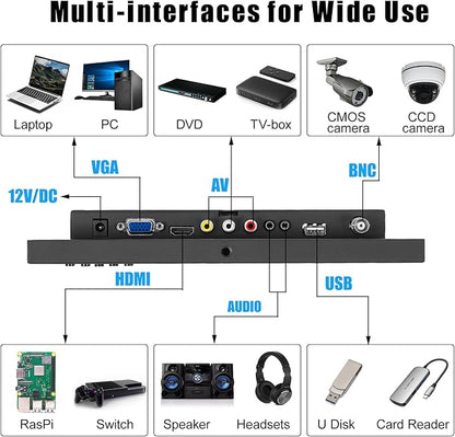 Suprlipy 10.1 Inch Mini Small HDMI Monitor 1920x1200 16:10 IPS Metal Housing LCD Color Display Screen Support HDMI/VGA/AV/BNC Earphone Input Built-in Dual Speakers for PC Security CCTV Camera RasPi