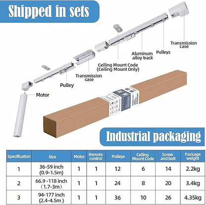 TIPIACE Rechargeable Motorized Curtain tracks to Remote Control Ceiling Mount Electric Retractable Curtain Rail Compatible with Alexa Google Home via Hub (L 94-177 inch OR 240cm - 450cm)