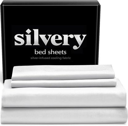 Silvery Silver Infused Bed Sheets Set - Award-Winning Self-Cooling Fabric with Self-Cleaning Silvery Technology™ That Stays Fresh 3X Longer for Hygienic Sleep (White, Queen)