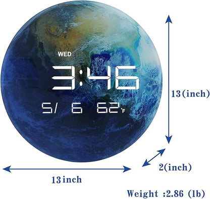 Nbdeal 13" Digital Wall Clock with LED Display, Calendar & Temperature, Automatic Dimming, 12/24hr Format, USB Powered, Wall & Desk Use - HUI-8859
