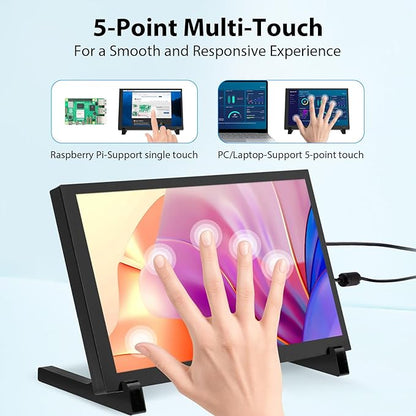 ELECROW 10.1 Inch Touchscreen Monitor, 1280x800 IPS LCD HD Display with Stand, Portable Capacitive Touch Screen for Raspberry Pi 3/3B+/4B/5, Jetson Nano, Banana Pi, PC, Windows, Beaglebone