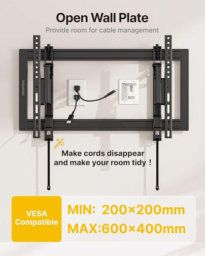 monTEK Heavy Duty Tilting TV Wall Mount Barckt for 37–90" TVs up to 200 lbs – Low Profile, Universal Fit, Tilt & Swivel Adjustment, 6.8" Extension, Fits 16"/18"/24" Studs, Max VESA 600x400mm