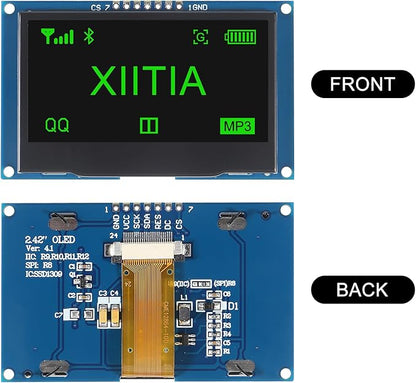 XIITIA 2pcs 2.42 inch 128x64 OLED LCD Display Module SSD1309 7 Pin SPI/IIC I2C Serial Interface for Arduino UNO R3 (Green Light)