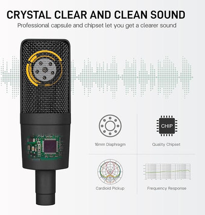 XLR Microphone Professional Cardioid Gaming Mic Kit with Desktop Stand,Shock Mount,Pop Filter,PC Computer Studio Condenser Microphone for Podcast Recording,Streaming,Voice Over,ASMR,YouTube