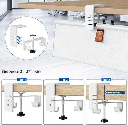 Zilink Large Cable Management Under Desk 40" No Drill Desk Cable Management Clamp/Screw Mount Fabric Cable Tray Sturdy Waterproof Cable Organizer for Office, Home, White