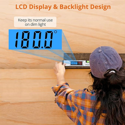 Proster 0-225° Digital Angle Finder Protractor - Aluminum Angle Gauges 225° 16 inch Backlit LCD Protractor with Horizontal and Vertical for Carpenter Woodworking Home Decoration