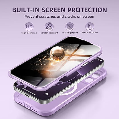 BERFY Magnetic for iPhone 16 Pro Case, Compatible with MagSafe, Built-in Privacy Screen Protector and Upgraded Camera Protection, Anti-Spy Full Body Shockproof Phone Case for 16 Pro 6.3", Light Purple